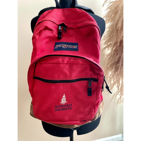 Vintage Howard University Red Tan Suede Leather Jansport Classic Backpack main image 6